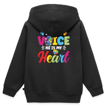 Je suis sa voix, il est mon cœur - Sweat Premium à capuche zippé enfant bio - noir - Dos - AI Model Kid Male (0cm)