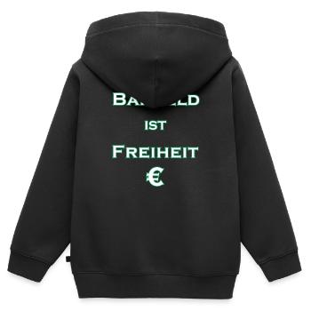 Bargeld ist Freiheit € - weiß mit grünem Rand - Kinder Premium Organic Zip Hoodie - Schwarz - Hinten - AI Model Kid Male (0cm)