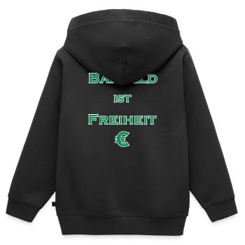 Bargeld ist Freiheit € - grün mit weißem Rand - Kinder Premium Organic Zip Hoodie - Schwarz - Hinten - AI Model Kid Male (0cm)