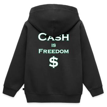 L’argent comptant est LIBERTÉ $ - blanc avec bordure verte - Sweat Premium à capuche zippé enfant bio - noir - Dos - AI Model Kid Male (0cm)
