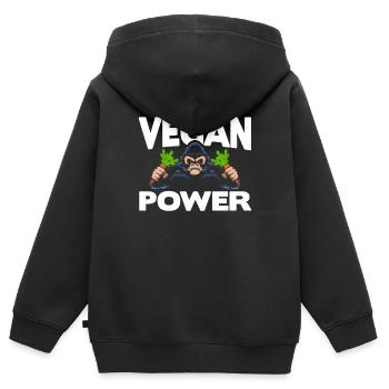 Puissance végétalienne - Sweat Premium à capuche zippé enfant bio - noir - Dos - AI Model Kid Male (0cm)