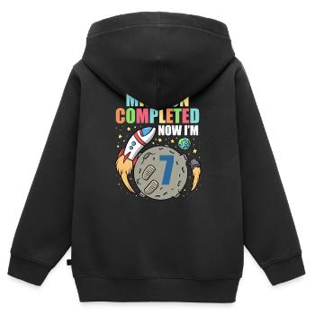 Space Birthday 7 Astronaut Planeten Raketenschiff - Kinder Premium Organic Zip Hoodie - Schwarz - Hinten - AI Model Kid Male (0cm)