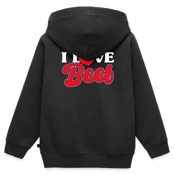 J’adore le bœuf - Sweat Premium à capuche zippé enfant bio - noir - Dos - AI Model Kid Male (0cm)