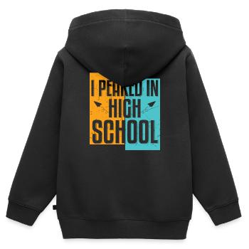 In High School I Peaked Distressed - Kids Premium Organic Zip-up Hoodie - black - Back - AI Model Kid Male (0cm)
