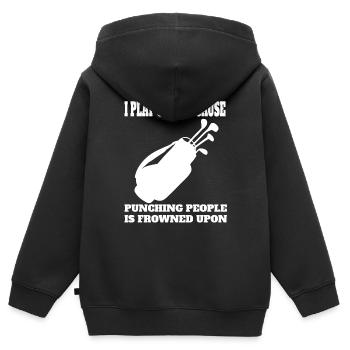 Citation Golf Golfer Balle de golf Clubs de golf - Sweat Premium à capuche zippé enfant bio - noir - Dos - AI Model Kid Male (0cm)