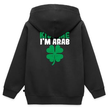 Kiss Me I'm Arab Irish Shamrock St Patricks Day - Kinder Premium Organic Zip Hoodie - Schwarz - Hinten - AI Model Kid Male (0cm)