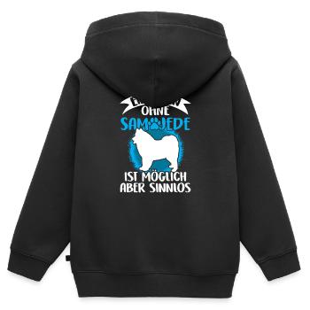 Leben ohne Samojede Samojedenspitz - Kinder Premium Organic Zip Hoodie - Schwarz - Hinten - AI Model Kid Male (0cm)