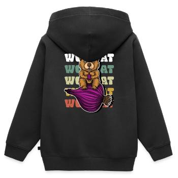 Wombat Oignon - Wombat-Zwiebel - Sweat Premium à capuche zippé enfant bio - noir - Dos - AI Model Kid Male (0cm)
