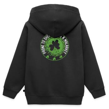 Anfällig für Blödsinn & Malarkey Fun Clovers St. - Kinder Premium Organic Zip Hoodie - Schwarz - Hinten - AI Model Kid Male (0cm)