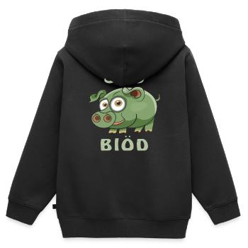 SCHWEIN SAU BLÖD - Kinder Premium Organic Zip Hoodie - Schwarz - Hinten - AI Model Kid Male (0cm)