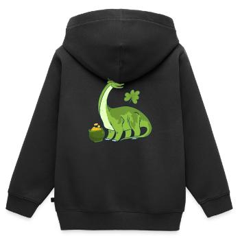 Leprechaun Dinosaur Clover Saint-Patrick - Sweat Premium à capuche zippé enfant bio - noir - Dos - AI Model Kid Male (0cm)