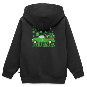 Hier für die Shenanigans Leprechaun Truck St Pat - Kinder Premium Organic Zip Hoodie - Schwarz - Hinten - AI Model Kid Male (0cm)