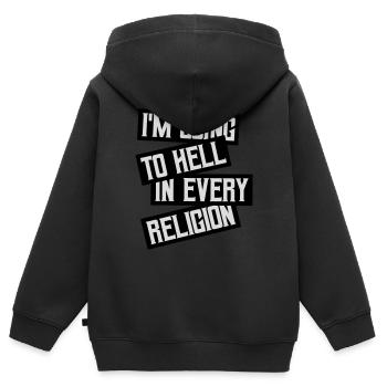 En allant en enfer - Sweat Premium à capuche zippé enfant bio - noir - Dos - AI Model Kid Male (0cm)