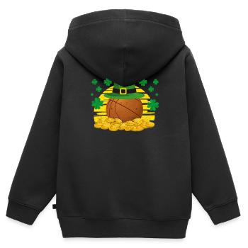 Lucky Basketball Leprechaun Hat Heap Golden - Sweat Premium à capuche zippé enfant bio - noir - Dos - AI Model Kid Male (0cm)