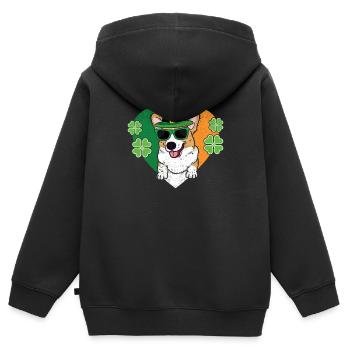 Welsh Corgi Dog Leprechaun Hat Irish Flag St. - Sweat Premium à capuche zippé enfant bio - noir - Dos - AI Model Kid Male (0cm)