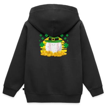Lucky Baseball Leprechaun Hat Heap Golden Coin - Sweat Premium à capuche zippé enfant bio - noir - Dos - AI Model Kid Male (0cm)