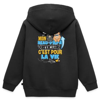 Mon Beau-Papa Et Moi | Beau-Père Beau-Fille - Sweat Premium à capuche zippé enfant bio - noir - Dos - AI Model Kid Male (0cm)