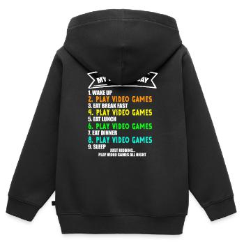 My Perfect Day Video Games Shirt Funny Video Gamer - Kids Premium Organic Zip-up Hoodie - black - Back - AI Model Kid Male (0cm)