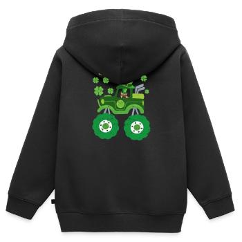 Leprechaun Monster Truck Pugs St Patrick’s Day - Sweat Premium à capuche zippé enfant bio - noir - Dos - AI Model Kid Male (0cm)