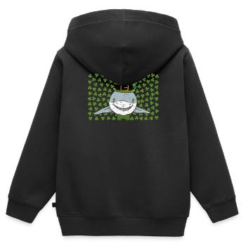 Poisson lutin requin trèfle Saint-Patrick - Sweat Premium à capuche zippé enfant bio - noir - Dos - AI Model Kid Male (0cm)