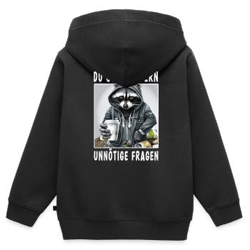 Du stellst gern unnötige Fragen - Kinder Premium Organic Zip Hoodie - Schwarz - Hinten - AI Model Kid Male (0cm)