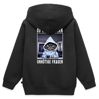 Du stellst gern unnötige Fragen - Kinder Premium Organic Zip Hoodie - Schwarz - Hinten - AI Model Kid Male (0cm)