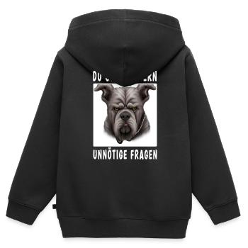 Du stellst gern unnötige Fragen - Kinder Premium Organic Zip Hoodie - Schwarz - Hinten - AI Model Kid Male (0cm)