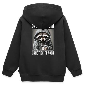 Du stellst gern unnötige Fragen - Kinder Premium Organic Zip Hoodie - Schwarz - Hinten - AI Model Kid Male (0cm)