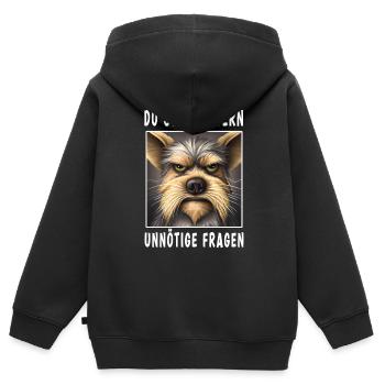 Du stellst gern unnötige Fragen - Kinder Premium Organic Zip Hoodie - Schwarz - Hinten - AI Model Kid Male (0cm)