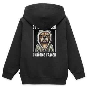 Du stellst gern unnötige Fragen - Kinder Premium Organic Zip Hoodie - Schwarz - Hinten - AI Model Kid Male (0cm)