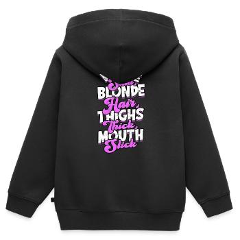dick dicke oberschenkel thick thighs oberschenkel - Kinder Premium Organic Zip Hoodie - Schwarz - Hinten - AI Model Kid Male (0cm)