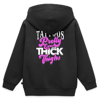 dick dicke oberschenkel thick thighs oberschenkel - Kinder Premium Organic Zip Hoodie - Schwarz - Hinten - AI Model Kid Male (0cm)