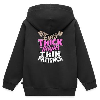 dick dicke oberschenkel thick thighs oberschenkel - Kinder Premium Organic Zip Hoodie - Schwarz - Hinten - AI Model Kid Male (0cm)