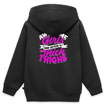 dick dicke oberschenkel thick thighs oberschenkel - Kinder Premium Organic Zip Hoodie - Schwarz - Hinten - AI Model Kid Male (0cm)