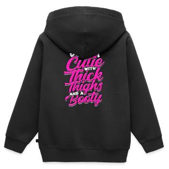 dick dicke oberschenkel thick thighs oberschenkel - Kinder Premium Organic Zip Hoodie - Schwarz - Hinten - AI Model Kid Male (0cm)