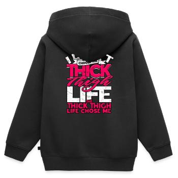 dick dicke oberschenkel thick thighs oberschenkel - Kinder Premium Organic Zip Hoodie - Schwarz - Hinten - AI Model Kid Male (0cm)