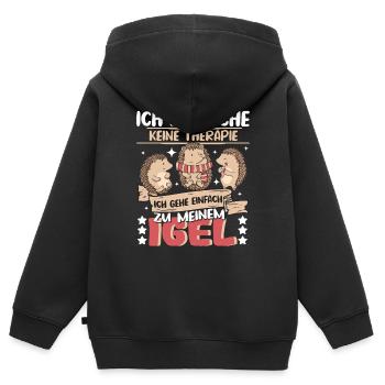Igel Waldtier Ich brauche keine Therapie - Kinder Premium Organic Zip Hoodie - Schwarz - Hinten - AI Model Kid Male (0cm)
