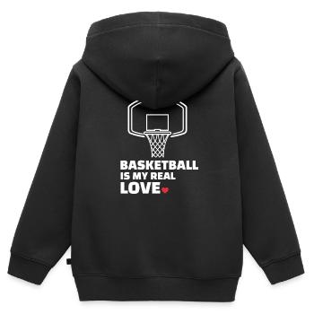 Ich Liebe Basketball - Kinder Premium Organic Zip Hoodie - Schwarz - Hinten - AI Model Kid Male (0cm)