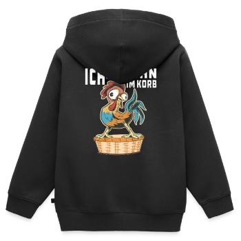 ICH BIN DER HAHN IM KORB - Kinder Premium Organic Zip Hoodie - Schwarz - Hinten - AI Model Kid Male (0cm)