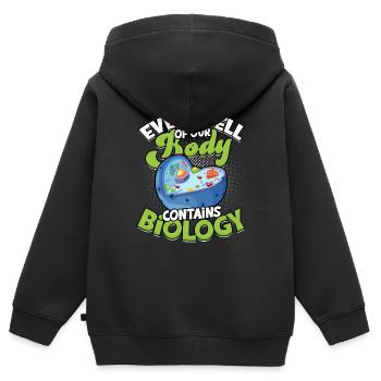 The body contains - Kids Premium Organic Zip-up Hoodie - black - Back - AI Model Kid Male (0cm)