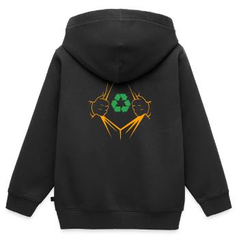 Symbole de recyclage pour le cadeau du collecteur d’ordures - Sweat Premium à capuche zippé enfant bio - noir - Dos - AI Model Kid Male (0cm)