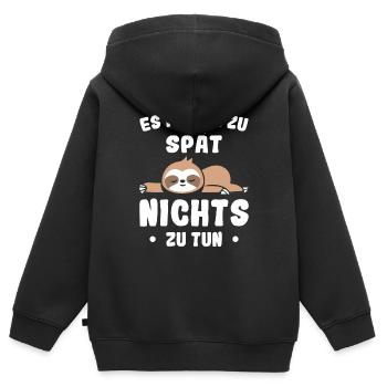 ES IST NIE ZU SPÄT NICHTS ZU TUN - Kinder Premium Organic Zip Hoodie - Schwarz - Hinten - AI Model Kid Male (0cm)