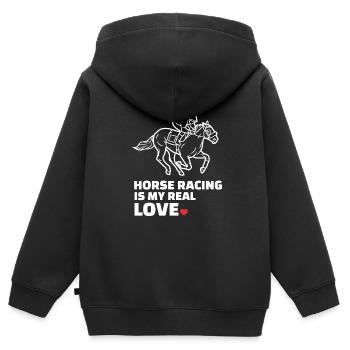 J’adore les courses de chevaux - Sweat Premium à capuche zippé enfant bio - noir - Dos - AI Model Kid Male (0cm)