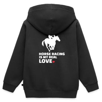 J’adore les courses de chevaux - Sweat Premium à capuche zippé enfant bio - noir - Dos - AI Model Kid Male (0cm)