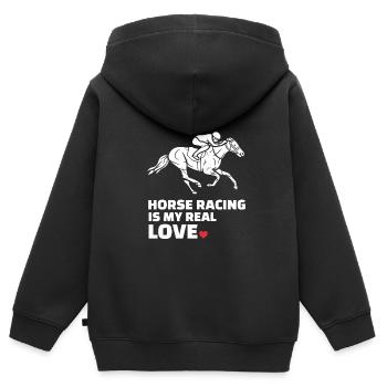 J’adore les courses de chevaux - Sweat Premium à capuche zippé enfant bio - noir - Dos - AI Model Kid Male (0cm)