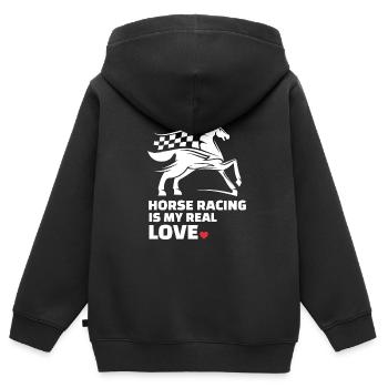 J’adore les courses de chevaux - Sweat Premium à capuche zippé enfant bio - noir - Dos - AI Model Kid Male (0cm)