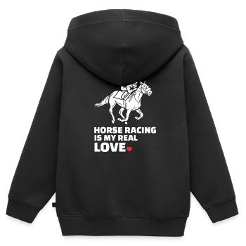 J’adore les courses de chevaux - Sweat Premium à capuche zippé enfant bio - noir - Dos - AI Model Kid Male (0cm)