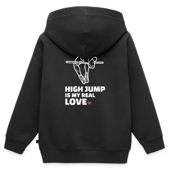 Ich Liebe Hochsprung - Kinder Premium Organic Zip Hoodie - Schwarz - Hinten - AI Model Kid Male (0cm)