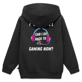 Kann ich zum Gaming-Abschlussgeschenk zurückkehren? - Kinder Premium Organic Zip Hoodie - Schwarz - Hinten - AI Model Kid Male (0cm)
