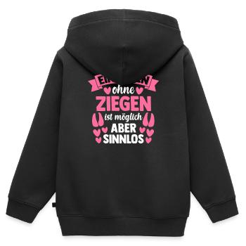 ein Leben ohne Ziegen ist möglich aber sinnlos - Kinder Premium Organic Zip Hoodie - Schwarz - Hinten - AI Model Kid Male (0cm)
